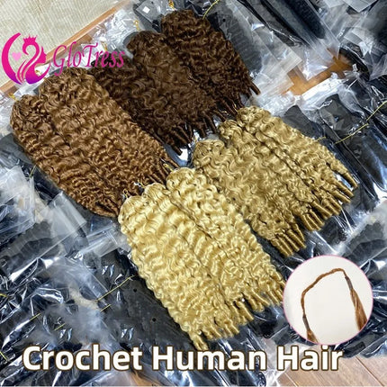 Virgin 613 Blonde Crochet Hair 24 Inch Human Hair Extensions for Women France Curly Pre Loop Braids 100g Golden for Braiding
