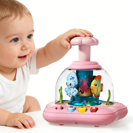 Marine Animal Push Toy, Rotatable Dome with Buttons, Musical Learning, Baby Playtime Educational Gift.