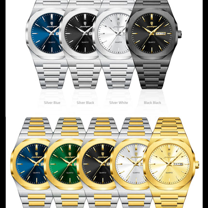 POEDAGAR Fashion Brand Male Wristwatch Waterproof Luminous Stainless Steel Men Clock Date Week Casual Quartz Men's Watches Reloj