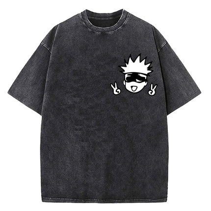 Anime Jujutsu Kaisen Gojo Satoru Washed T-Shirts Men Women Cotton Harajuku T-Shirts High Quality Retro for Men Women Tops Tees