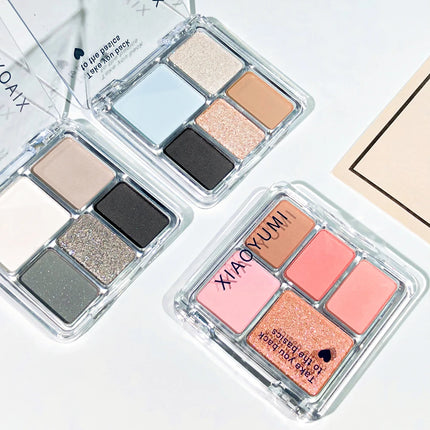 Korean Style Eyeshadow Palette 5 Colors Velvet Matte Pearl Shimmer Blendable Talc-Free Mini Holiday Gift Set