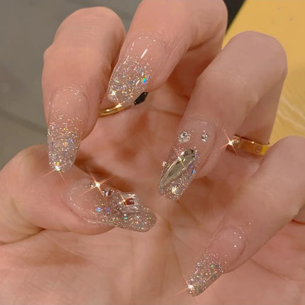 Sparkling Diamond 24 Pcs Press on Nails Pink Nail polish Glossy Artificial Finger Manicure Reusable False Nails