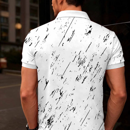 2026 Summer New Style Men's Short-Sleeved Polo Shirt with 3D Check Pattern Print - Street Casual Fashionable and Comfortable