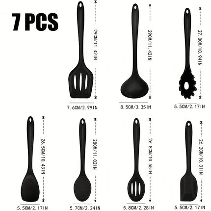 1 ‌ /7-Piece Silicone Kitchen Utensil Set - Non-Stick Spatula, Spoon, Skimmer, Pasta Clip & More for Cooking & Baking