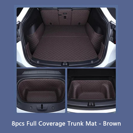 For Tesla Model Y Juniper / 3 Highland 2025-2026 Front Rear Trunk Mat Leather Full Coverage Trunk Both Side Guard Protective Pad