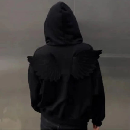 Angel Wings Hooded Sweatshirt Y2K Style Zipper Solid Color Cute Streetwear Top for Role-playing 2026 New Release