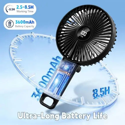 XIAOTREE Portable Handheld Rechargeable Fan LED Digital Display 180°Adjustable Rechargeable Fan 4 Speed Wind Camping Tripod Fan