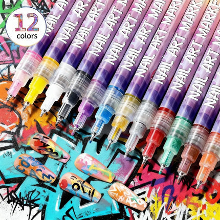 12 Color Nails Art Pens Drawing Painting Point Liner Graffiti Nail Polish Acrylic Painted Pen Kit NailArt Beauty Manicure Tools