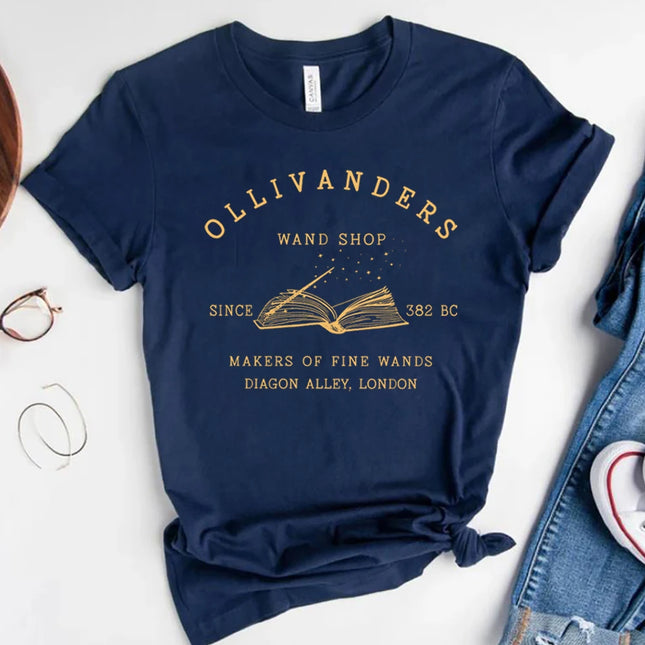 2025 Ollivanders Wand Shop T Shirt Wizard Book Shop Shirt HP Shirt Book Nerd Aesthetic Clothes Magic Tee Unisex Short Sleeve Top