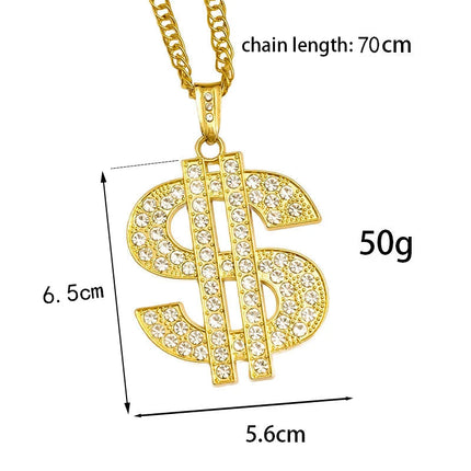 FTCY Gold Color Plated Chain for Men with Dollar Sign Pendant Necklace Hip Hop Dollar Necklace Music Festival Party Gift Jewelry