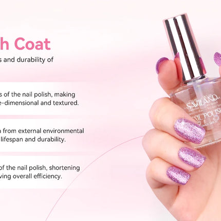 SAVILAND 12 Color Glitter Nail Polish Set Air Quick Dry Non Gel with Base Top Coat Holographic Shimmer Lacquer for Manicure
