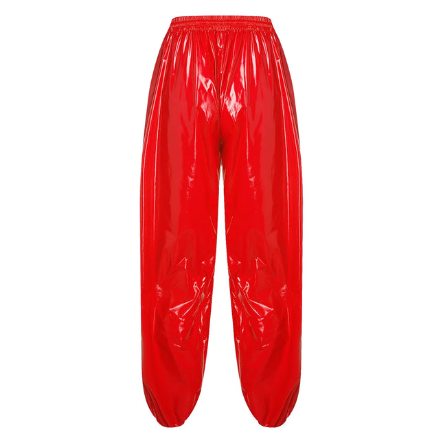 Mens Shiny Baggy Glossy Pants Y2K Drawstring Waist Trousers Elastic Waistband Side Pockets TrackHip Hop Y2K Pants Streetwear