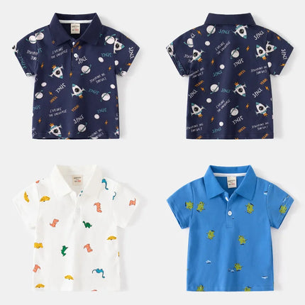Collar Baby Boy Polo T Shirt 3 to 6 9 12 18 Months 100% Cotton White Blue Kids Polos Dino Astronaut Luxury Designer Boys Clothes