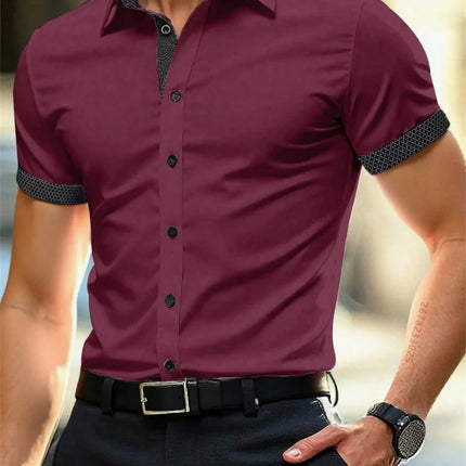 Men's short-sleeved shirt summer slim casual dress light and thin elastic no iron business shirt fashion luxury all seasons
