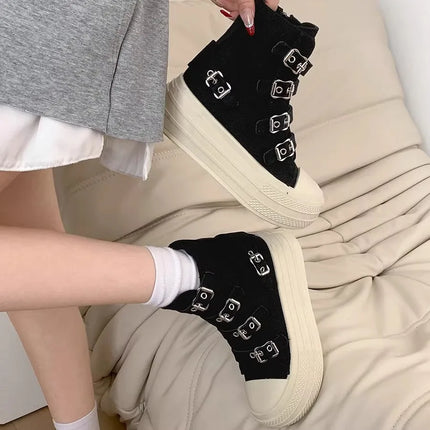 CHABELLA Women's High Top Canvas Shoe Design Buckle Strap Zip Simplicity Female Shoes 2025 High Street Grace Walking Shoes