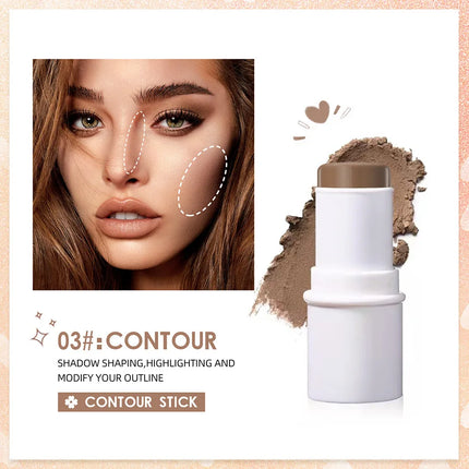 QIBEST Multi-functional Makeup Balm Pearlescent Highlights Stick Cheek Blush Brighten Highlight Stick Lip Balm Contour Pen