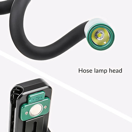 COB Work Light Flexible Hose Flashlight USB Charging Magnetic Car Repair Light with Back Clip Ideal for Working Camping Fishing