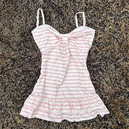 Y2K Cute distinctive Printed pattern sling Retro Lovely bow decoration Halter Tops Fashionable and casual Summer Chic Camisole
