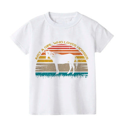 Just A Girl Who Loves Horses Print Kids T-shirt Toddler Short Sleeve Shirt Girls Cute Casual Clothes Children Summer Tee
