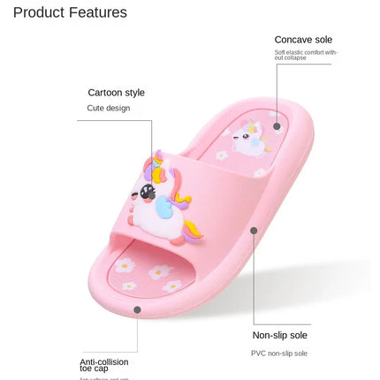 Summer Cartoon Children's Slippers Girl Unicorn Slipper Kids Cute Indoor Home Bathroom Shoes Boy Dinosaur Flip Flops Einhorn