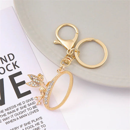 A-Z Rhinestone Elf Girl Letter Keychain Gold Color Initial Name Keyrings Girls Car Key Holder Handbag Purse Charms Decoration