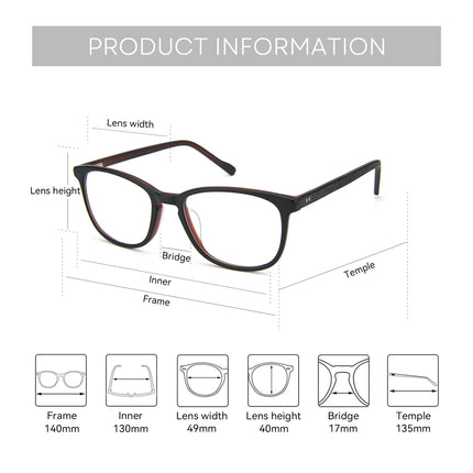 ZENOTTIC Square Acetate Prescription Optical Eyeglasses for Men with Anti Reflective Coating and Photochromic Progressive Lenses
