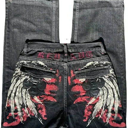 American Street Trend Letter Embroidered Loose Jeans Men Harajuku Y2K New Hip Hop Oversized Wide-leg Pants Unisex Mopping Jeans
