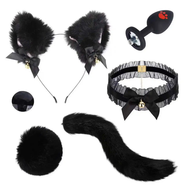 6pcs/Set SM Erotic Cosplay Cute Fox Tail Anal Plug Bow-Knot Cat Ears Headbands Collar Couples Accessories Sex Toys For Female