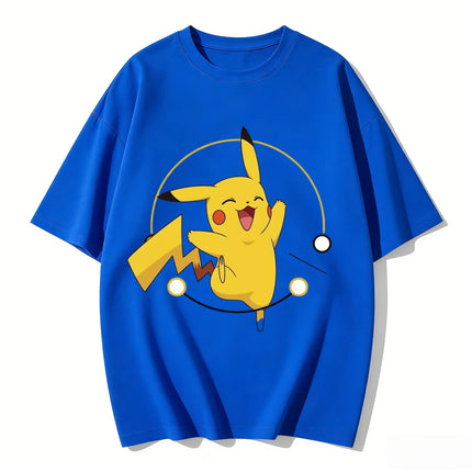 2026 New Summer Happy Pikachu Print T Shirt Unisex Loose Casual Tee for Men Women Kids Short Sleeve Tops Cute Pokemon Streetwear