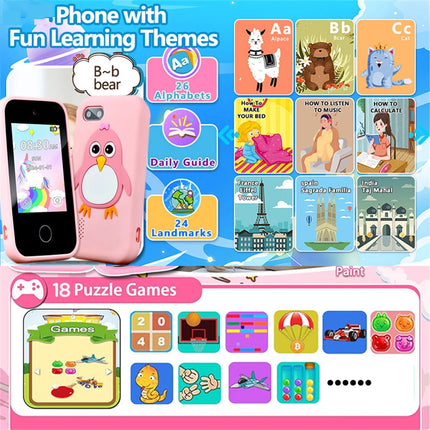 Smartphone Toy Kids with 44 Puzzle Games Dual Camera MP3 Player, Touchscreen Learning Toy Phone with Case for Boys Girls Gifts