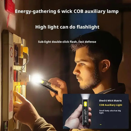 Portable Rechargeable LED Flashlight with Pen Clip Zoomable Waterproof Torch with Side Light Outdoor Camping Emergency Lantern