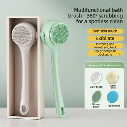 USB Waterproof Double Handle Electric Rotating Silicone Bath Brush Multi Functional Body Shower Cleaner with 4 Brush Heads