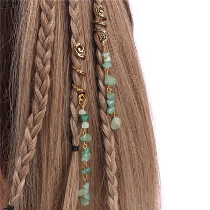 Natural Chip Stone Pendant Hair Accessories For Women Girl Wire Wrapped Hair Twists Spiral Hair Cuff Clips Headwear Dreadlock