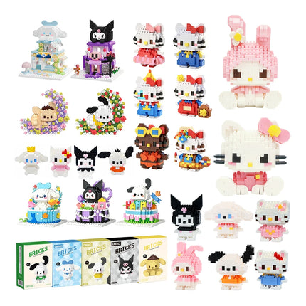 99 style SANRIO Hello Kitty Building Blocks Cartoon Figures Kuromi Bricks My Melody Children's Assembly Toys Cinnamoroll Gift