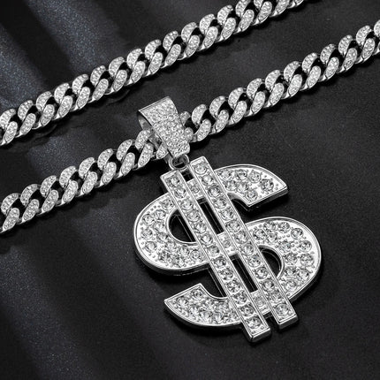 Fashion Hip Hop Dollar Pendant Necklace with 13mm Cuban Chain US Dollar Money Sign Necklaces Rap Rock Punk Jewelry For Man Gift