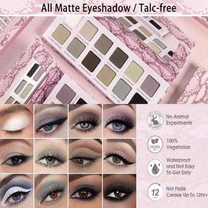 Afflano 12 Colors Eyeshadow Palette Powder Matte Shimmer Nude Beige Brown Natural Colors Highly Pigmented Blendable Eye Makeup