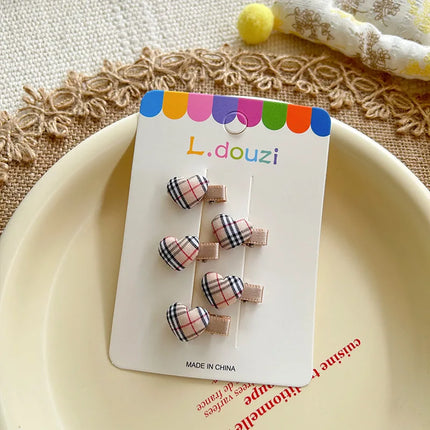 4pcs/Set Cute Candy Color Heart Plaid Girl Hair Clips Korean Exquisite Children Mini Small Hairpin Fresh Sweet Princess Headwear