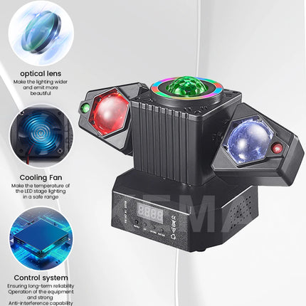 50W Mini Beam Party Light Remote 2-Arm DJ Mobile Head Disco Magic Ball Strobe Effect Light Stage Equipment For Nightclub Xmas