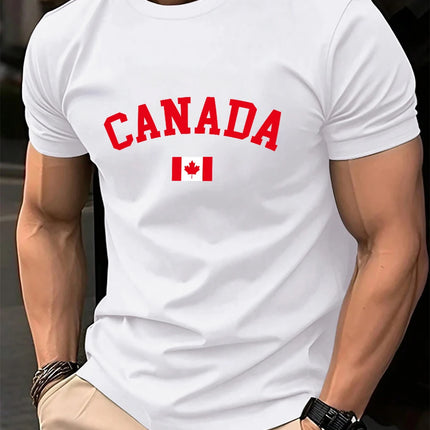 Canada Text With Flag Printed Cotton T-Shirts Men's Summer Short Sleeve T Shirt Soft Oversized O-Neck Tops Basic Men's Clothes
