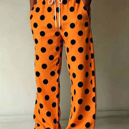Men's classic plaid/diamond print casual pants, loose and breathable drawstring style, suitable for outdoor sports