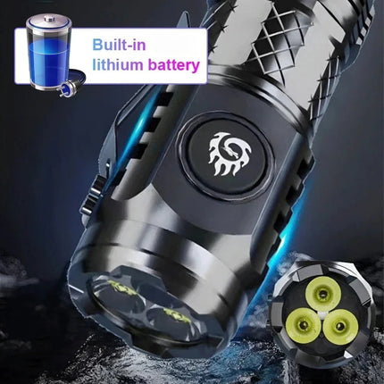 Mini Portable High Brightness 3 LED Flashlight Rechargeable Power Display Multifunctional Mini Outdoor Light Use Fishing Camping