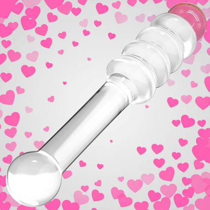 Glass Dildo G-spot Wand Anal Beads Butt Plug with Pink Head Dual Ended Fetish Prostate Massager Masturbation Sex Toy for Women