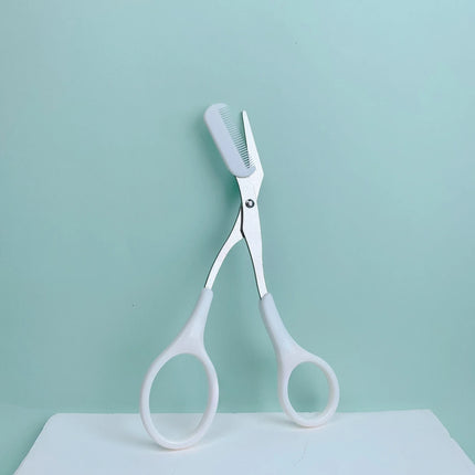 1 Pcs Pink Eyebrow Trimming Scissors with Built-in Comb - Stainless Steel, Precise Grooming Tool, Creating Perfect Eyebrows