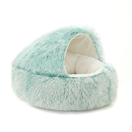Semi-Enclosed Shell Pet Bed, Winter Warm Plush Cat Nest Soft Long Plush Cat Cushion Four Seasons Universal Kennel for Small Dogs