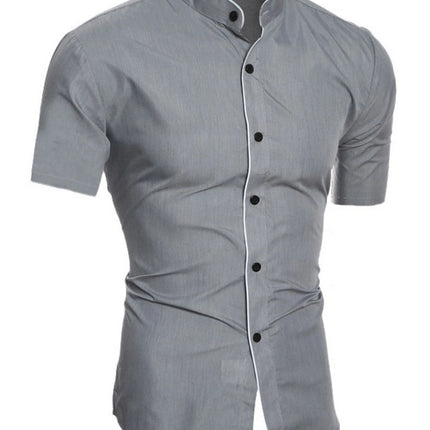 Men's summer short-sleeved casual fashion shirt, comfortable and breathable slim men's solid color stand-up collar top