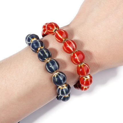 1 Strand  Pumpkin Shape Stripe Ceramics Beads Colorful Floral Glaze Beads for Jewelry Making DIY Loose Spacer Beads Accessories