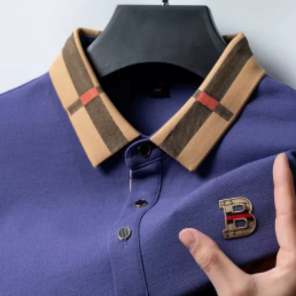 2026 high-end letter B printed summer men's color blocked lapel short sleeved polo shirt versatile Tshirt for business commuting