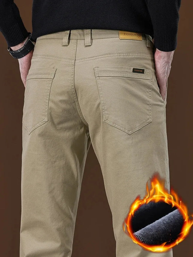 New Pure 97% Cotton Casual Pants for Men Black Khaki Gray Blue Business Slim Straight Elastic Fashion Casual Long Pants Male