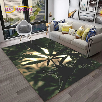 Weed Plants Maple Leaf Carpet Rug for Home Living Room Bedroom Sofa Playroom Doormat Kitchen Decor,Area Rug Non-slip Floor Mat