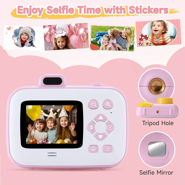 Instant Printing Camera Toys For Children Girls 12MP 1080P Digital Camera LED Fill Light 16X Thermal Zoom With 32GB TF Card Type C Educational Toys